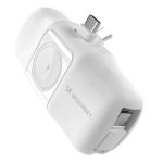 Wozinsky WF16-YCS 5000mAh 15W USB-C Mini Power Bank with Built-in USB-C Cable & Apple Watch Charger - White